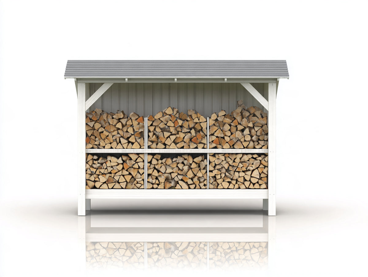Abri à bûches-Bois-180x70x150 cm-Blanc-Gris-Rustique