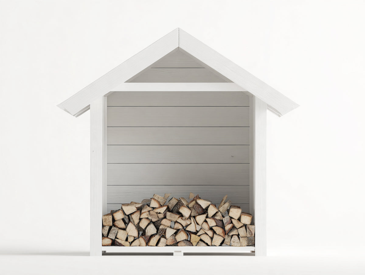 Abri à bûches-Bois-130x60x140 cm-Blanc-Rustique