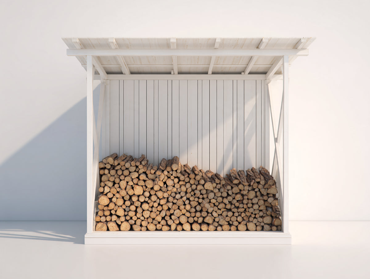 Abri à bûches-Bois-120x60x120 cm-Blanc-Rustique