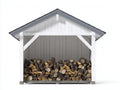 Abri à bûches-Bois-200x80x180 cm-Blanc-Gris-Rustique