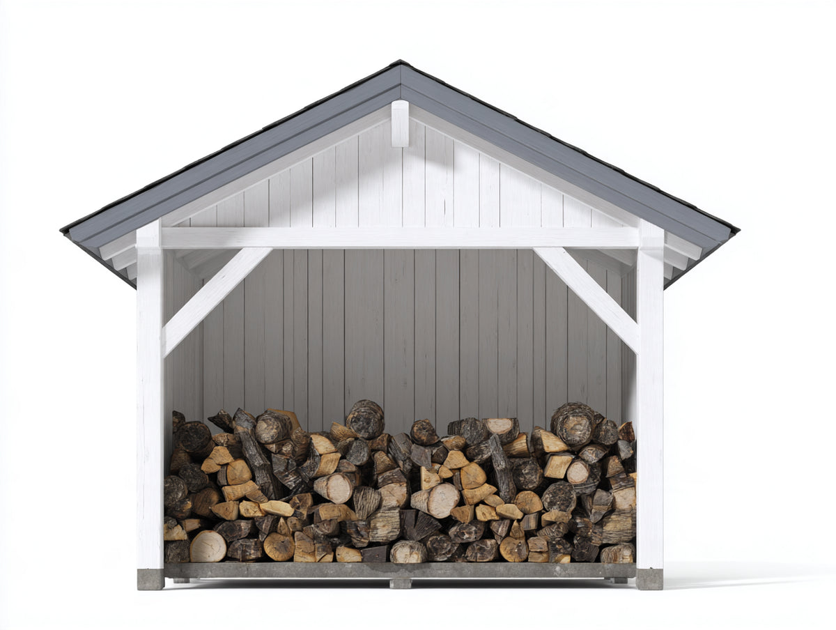 Abri à bûches-Bois-200x80x180 cm-Blanc-Gris-Rustique