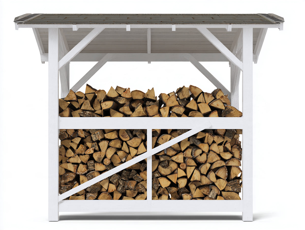 Abri à bûches-Bois-220x80x170 cm-Blanc-Gris-Rustique