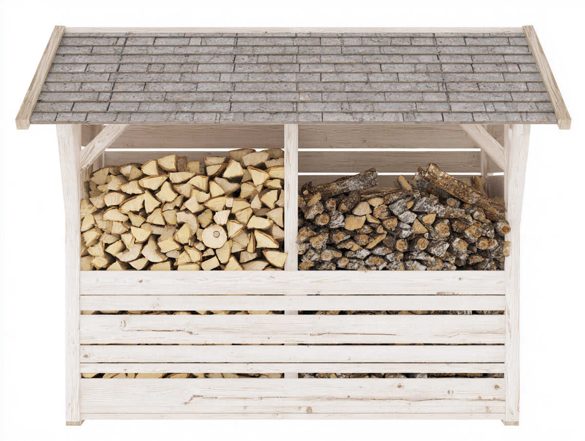 Abri à bûches-Bois-200x70x150 cm-Blanc-Gris-Rustique