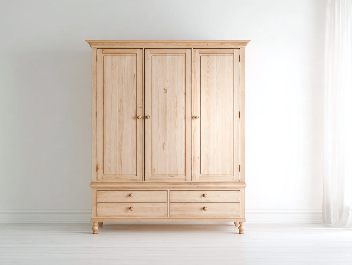 Armoire-Bois-150x55x200 cm-Pin naturel-Classique